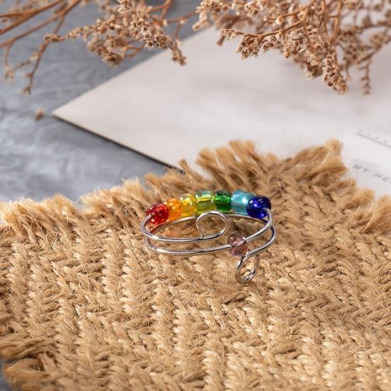 Вращающееся кольцо с разноцветными бусинами для снятия стресса и тревоги, открытое регулируемое кольцо для мужчин и женщин, модные ювелирные изделия, аксессуары, рождественский, новогодний подарок