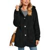 Women's Fashionable Solid Color Long Sleeved Pocket Loose Hooded Button Plush Jacket