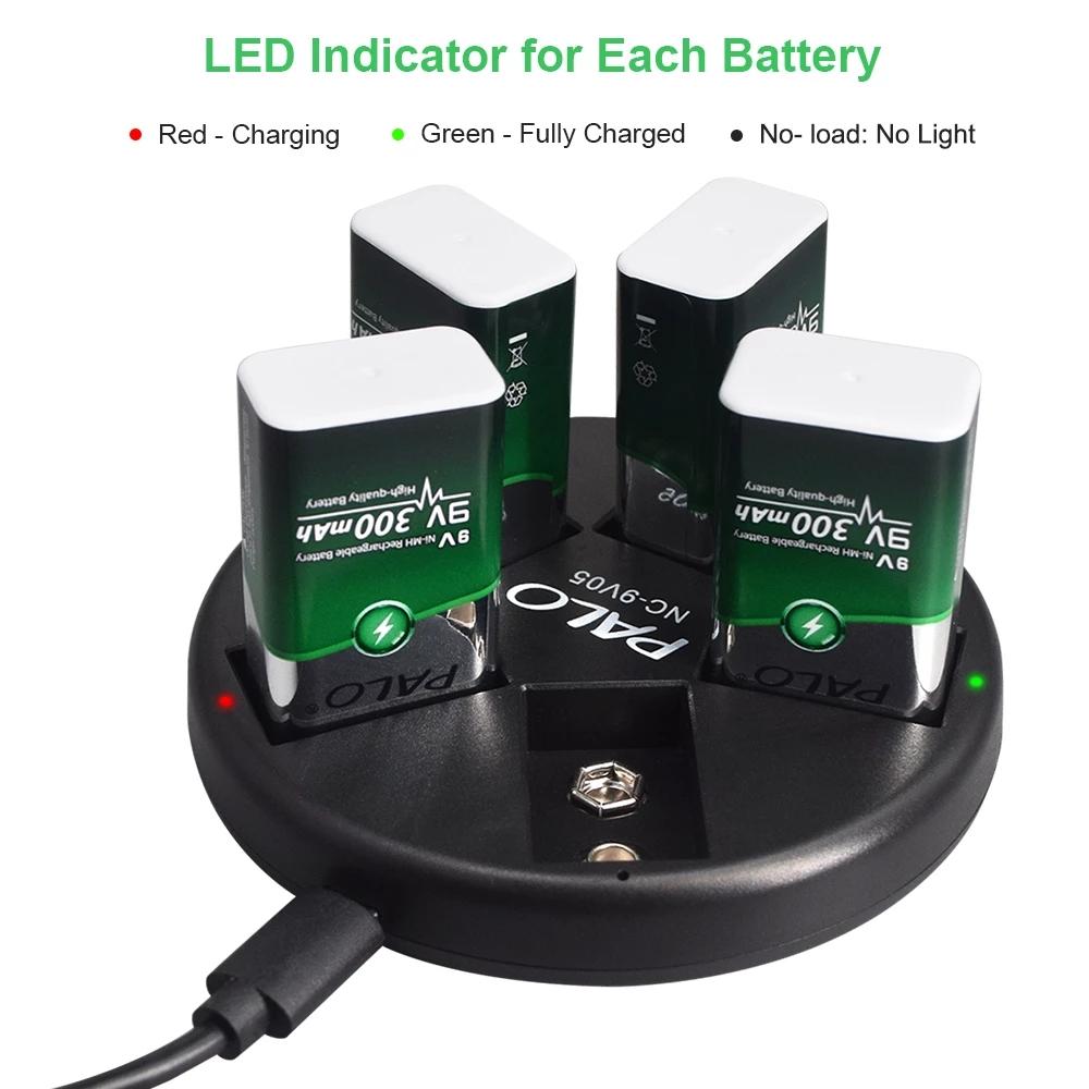 PALO 5 шт., 9 В, перезаряжаемая NiMH батарея 6F22, 9 В, батарея + 9 В, быстрое зарядное устройство USB для литий-ионной NiMH батареи 9 В