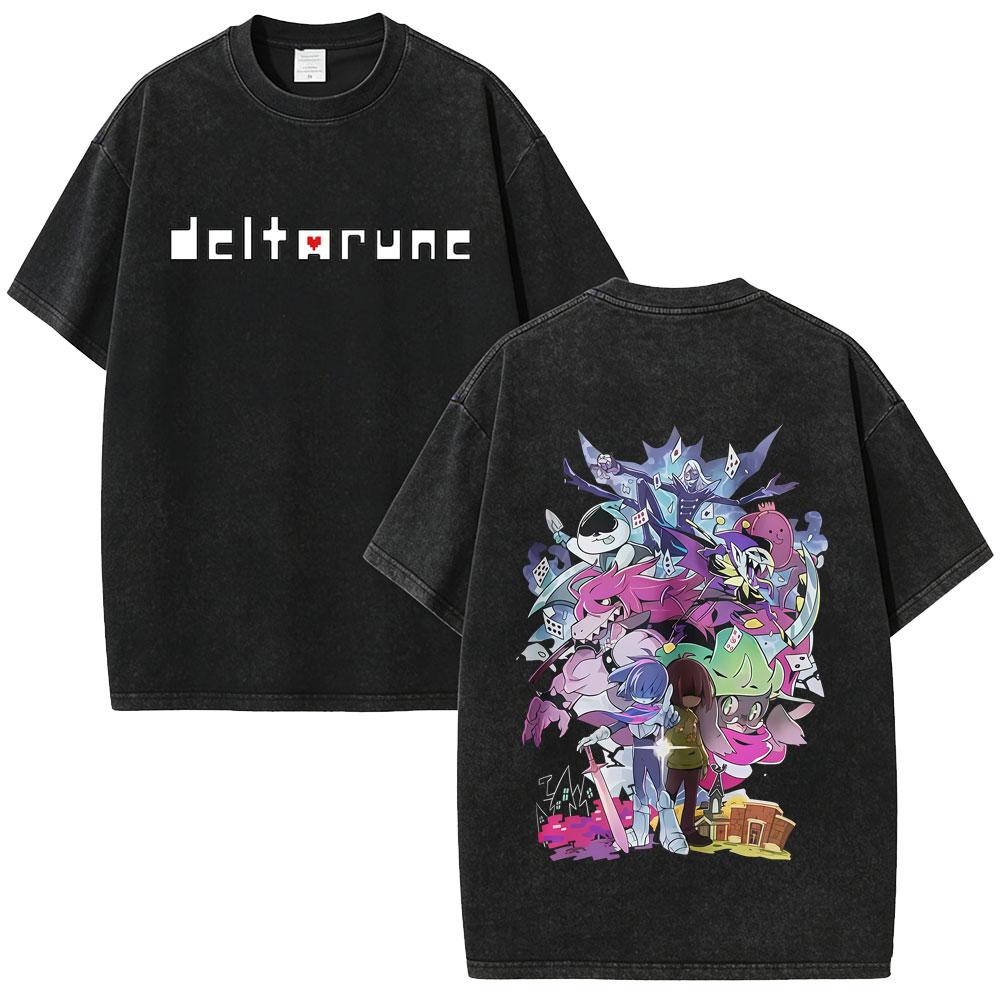 Стирка Винтаж Игра Deltarune Сьюзи Крис Ральсей Смешная Графическая Футболка Мужская Женская Повседневная Юмор Оверсайз Футболки Otaku Любитель Подарок