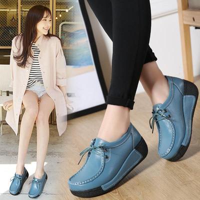 Весенняя женская обувь, кожаная повседневная обувь большого размера, женские белые туфли на толстой подошве, туфли в горошек