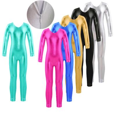 Детский купальник с длинными рукавами для девочек, балетный танцевальный купальник, гимнастический комбинезон, блестящий металлический трико для балерины, боди