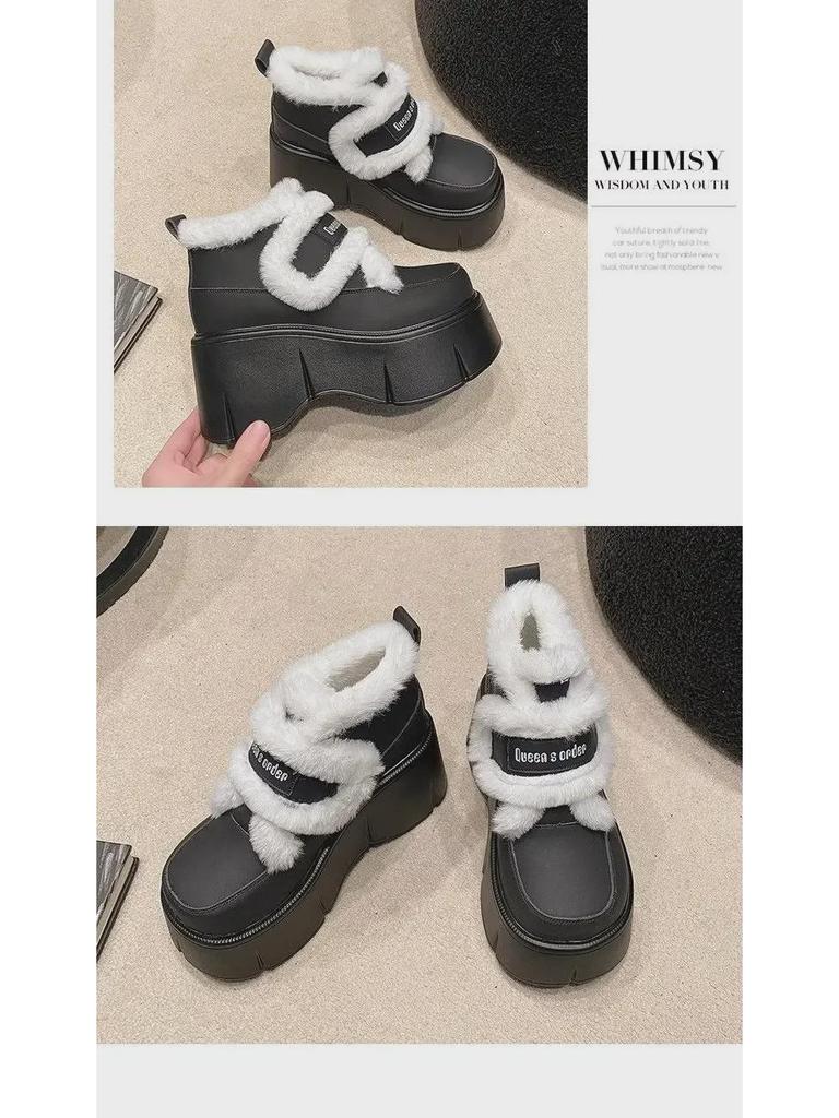 Женские универсальные туфли на платформе из бархата, увеличивающие рост, с застежкой-липучкой, для осени/зимы 2024 г.