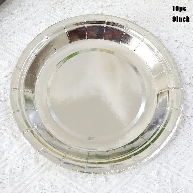 10 шт. Набор одноразовой посуды из золота, серебра, розового золота, однотонные бумажные тарелки, стаканчики, принадлежности для свадьбы, дня рождения, вечеринки, Нового года 2024