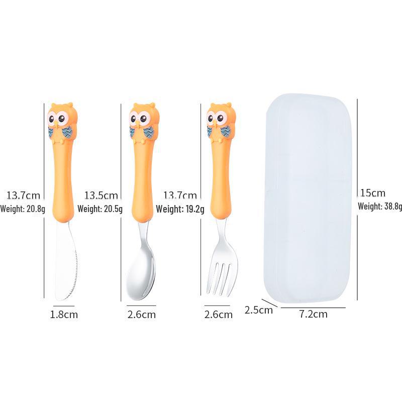Набор детских столовых приборов из нержавеющей стали 304 - дизайн в виде мультяшной совы: Нож, вилка и ложка для обучения малышей