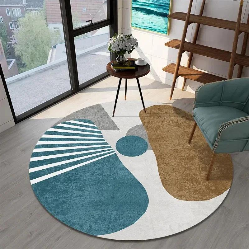 Modern Abstract Geometric Pattern Print Round Carpet Ins Style Rug for Living Room Sofa Coffee Table Decor Non-slip Floor Mat