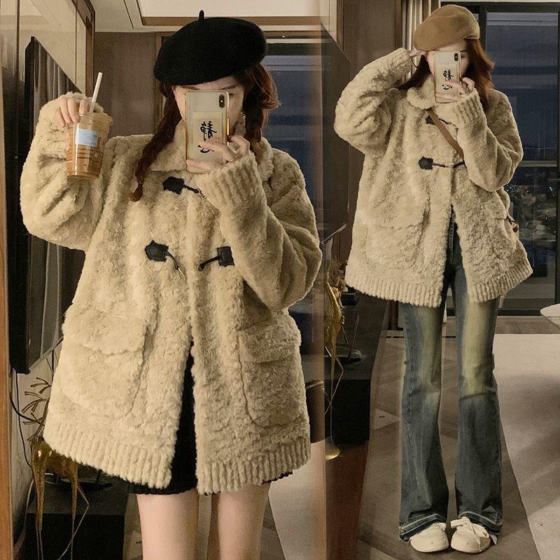 Women's Spring/Summer Korean-Style Loose Lamb Wool Coat - Thick, Warm, and Slimming