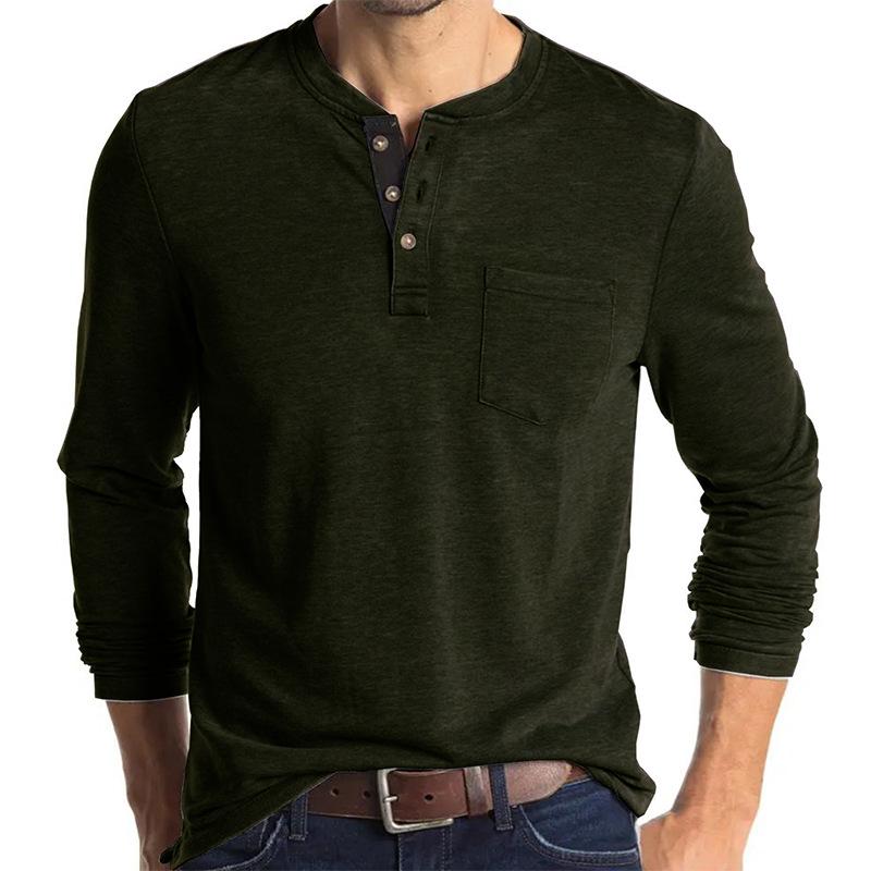 Мужская рубашка Henley с длинным рукавом, повседневный мешковатый пуловер на пуговицах, однотонные футболки, топы