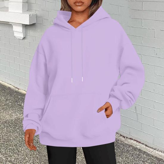 Женская толстовка с капюшоном на осень-зиму, толстый капюшон, длинные рукава, большой карман, размер плюс, средняя длина, однотонный цвет, свободные эластичные манжеты, спортивный топ на шнурке