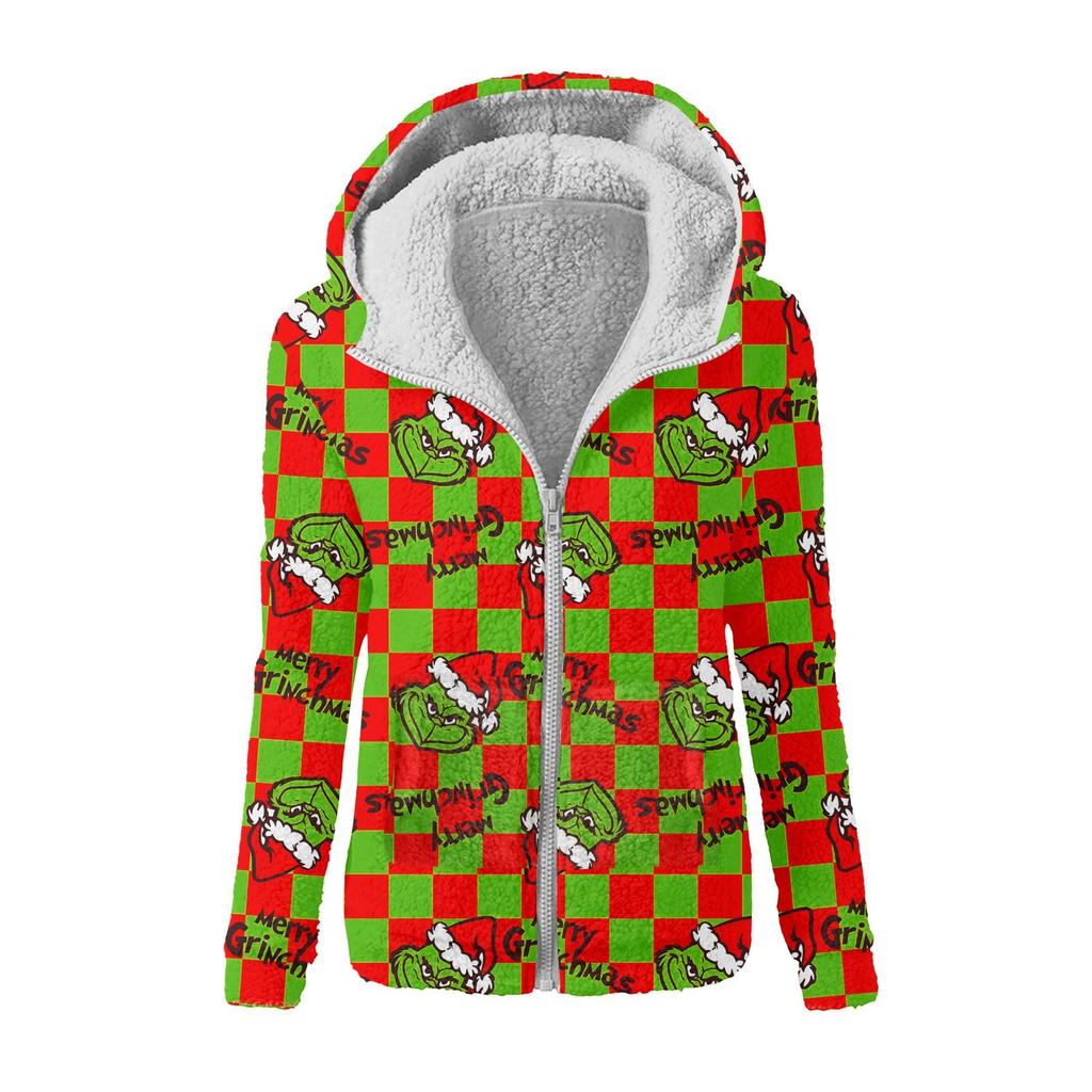 Женская зимняя повседневная модная плюшевая куртка-свитер на молнии с капюшоном и принтом