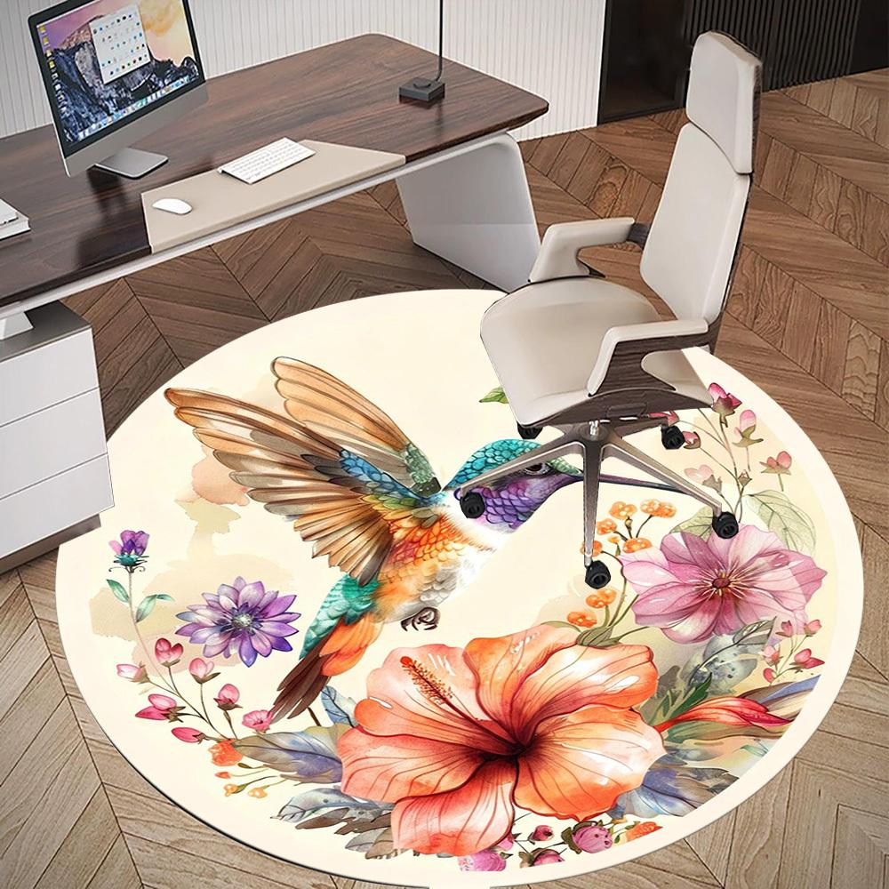 1pc Hummingbird Flowers Round Chair mat office Area Rug - Non-Slip, Floor Mat for Office, Bedroom, Ideal home decor gift c0112148