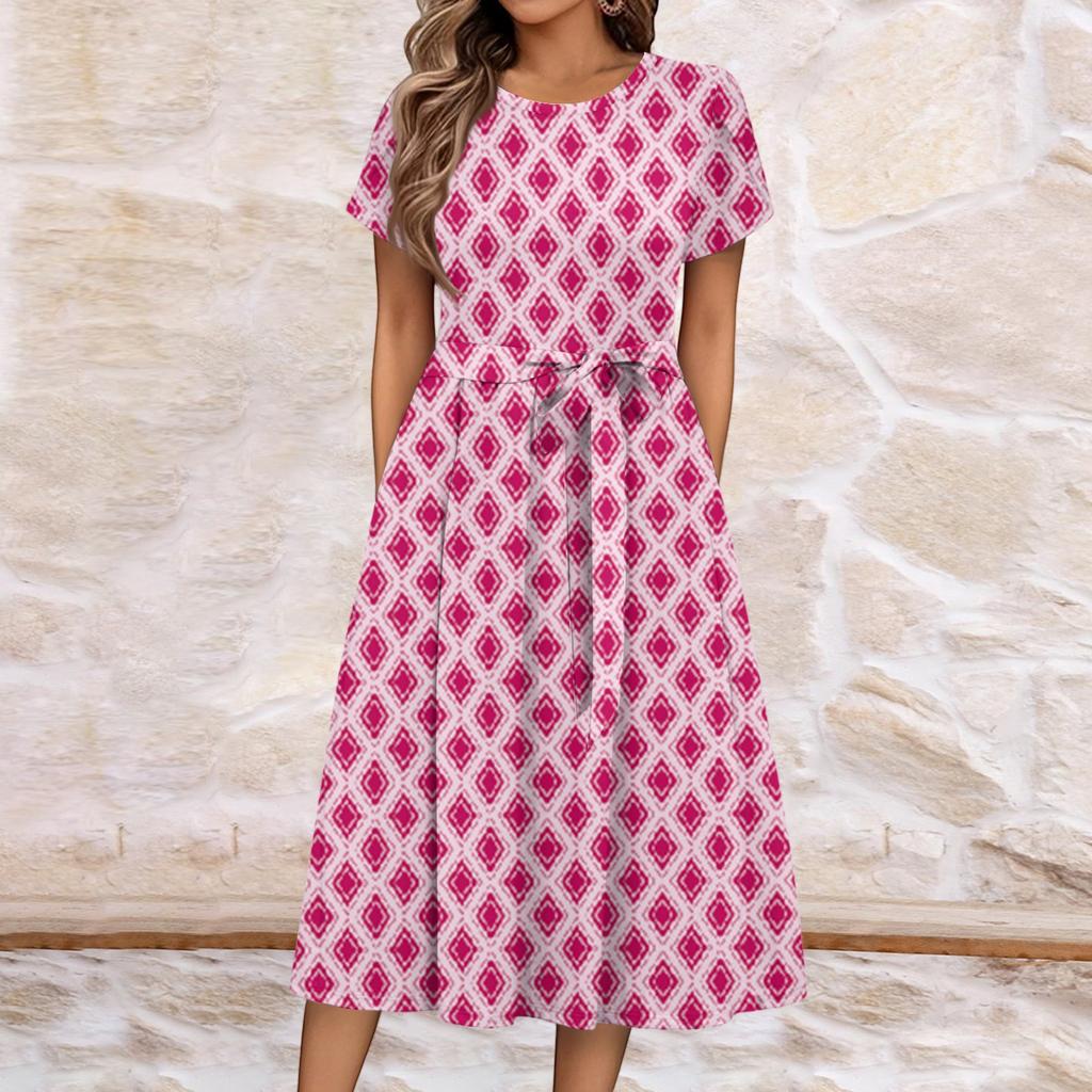 Women's Summer Casual Floral Print Round Neck Midi Dress Basic Classic Outdoor Everyday Short Sleeve Loose Dress