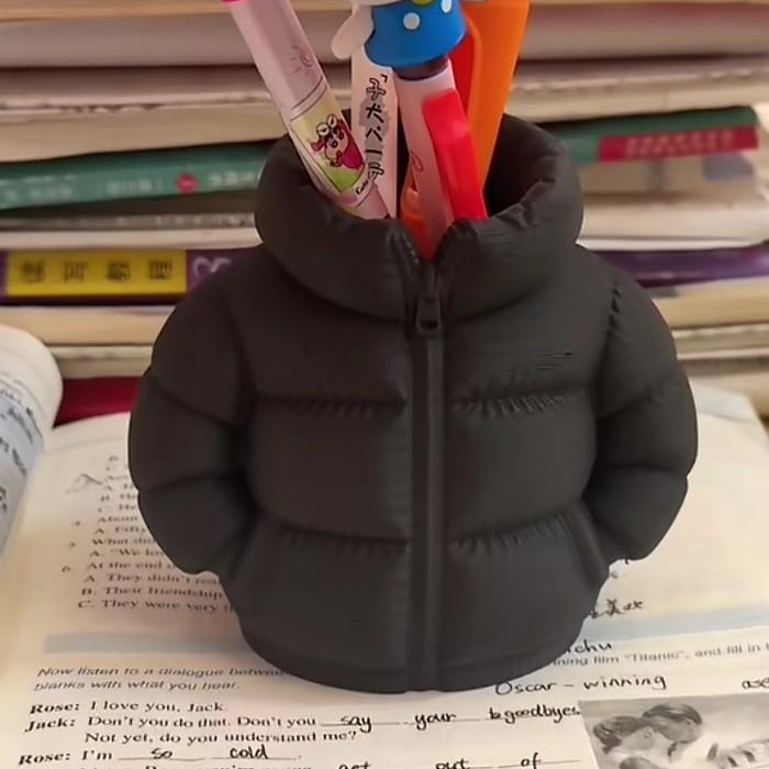 3D Printed Puffer Jacket Pen Holder Gradient Color Abstract Desktop Organizer For Students Home Office Classroom Novelty Gift