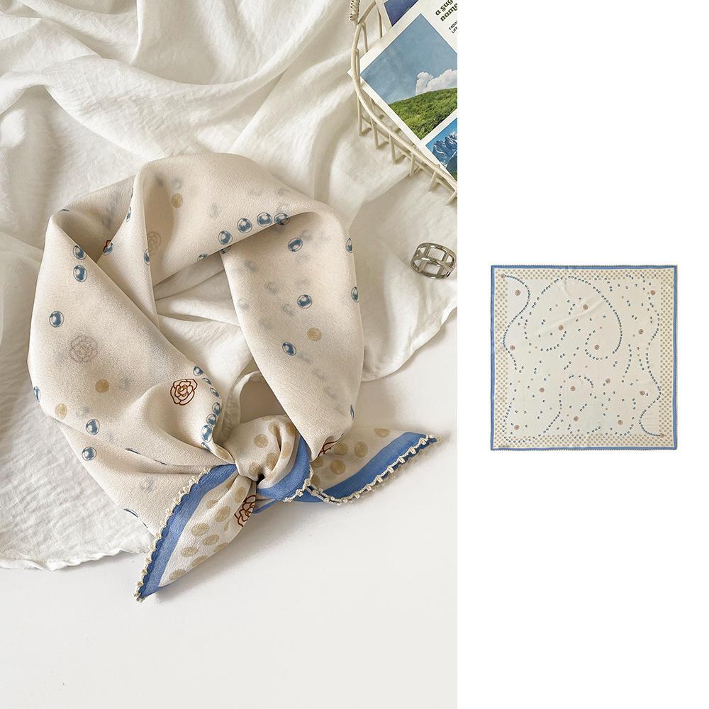 Summer 61 Silk Collection Women's Silk Scarf Medium Square Scarf Double Crepe Fashion Sunscreen Silk Scarf Mulberry Silk Lace Premium Sense