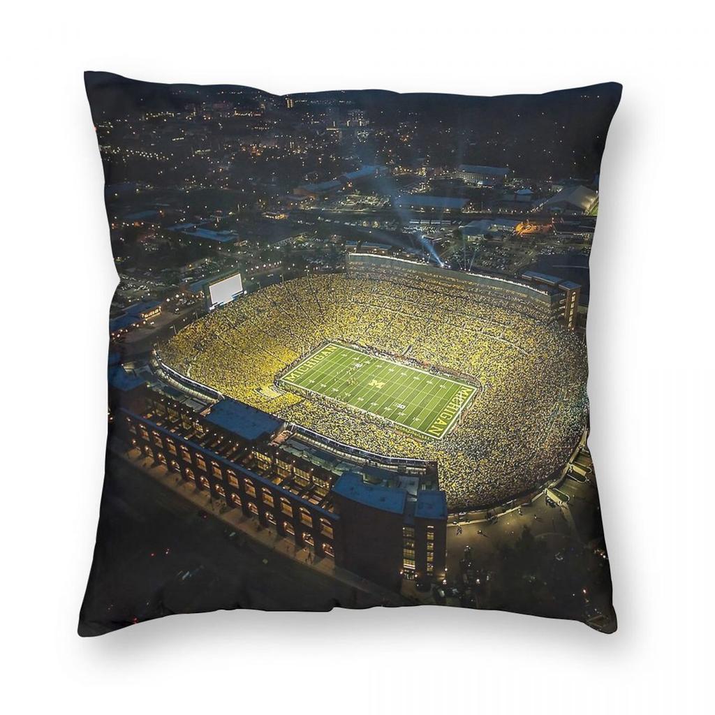 Michigan Stadium Big House Square Pillowcase Polyester Linen Velvet Printed Zip Decorative Pillow Case Sofa Cushion Cover
