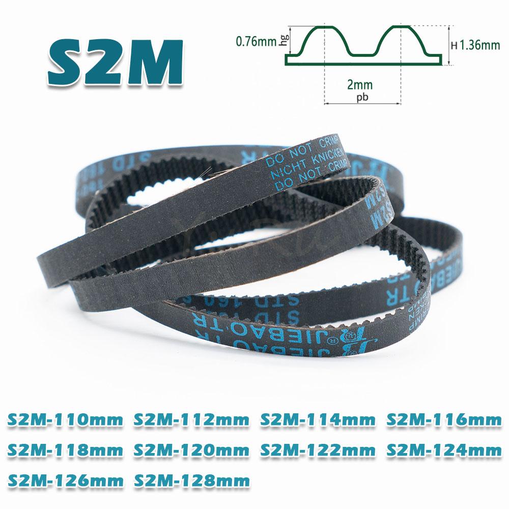 S2M Timing Belt Width 4~20mm Rubber Transmission Closed Loop Perimeter 110 112 114 116 118 120 122 124 126 128mm 2M CNC Drive