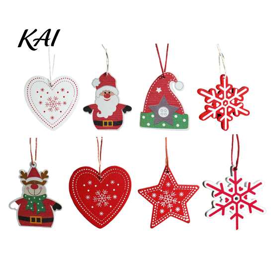 Christmas Atmosphere Props Tree Wooden Pendant, Vintage Cartoon Ornament with Lanyards, Santa Claus Elk Snowflakes Lightweight Pendant for Holiday