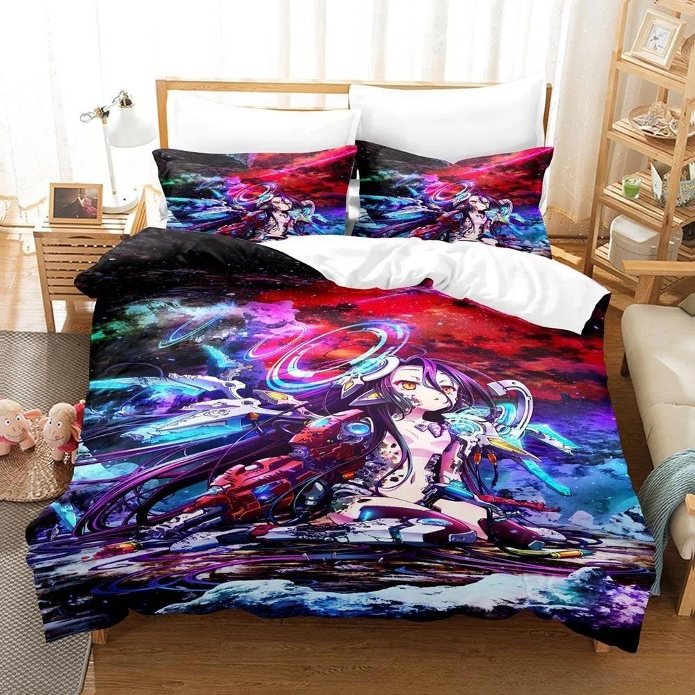 New 3D Printing Kawaii Girls Bedding No Game No Life Bedding Set Cartoon Anime Three-piece Set Adult Kid Bedroom Duvet Cover Set