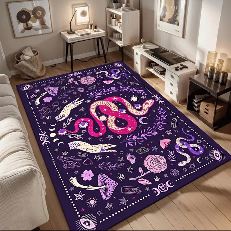 Pinkish Purple Moon Carpet Living Room Girls Room Mysterious Witch Flowers NonSlip Rug Home Hallway Area Decor Rug Doormat