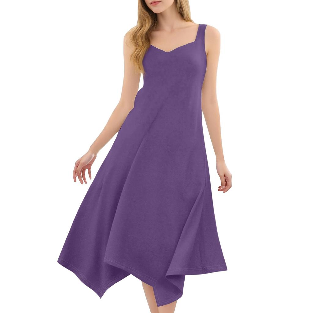 Женское повседневное модное платье миди без рукавов с круглым вырезом и нерегулярным подолом