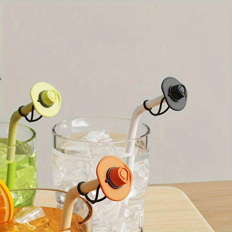 4 шт. Милые силиконовые колпачки для соломинок в виде ковбойской шляпы - Многоразовые, пищевые декоративные крышки для чашек и напитков, совместимые со соломинками 10 мм, идеально подходят для дома