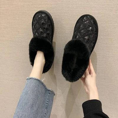 Женские зимние сапоги, элегантные, на низком каблуке, женские, со стразами, ботильоны с круглым носком, шикарные, горячая акция, не скользят