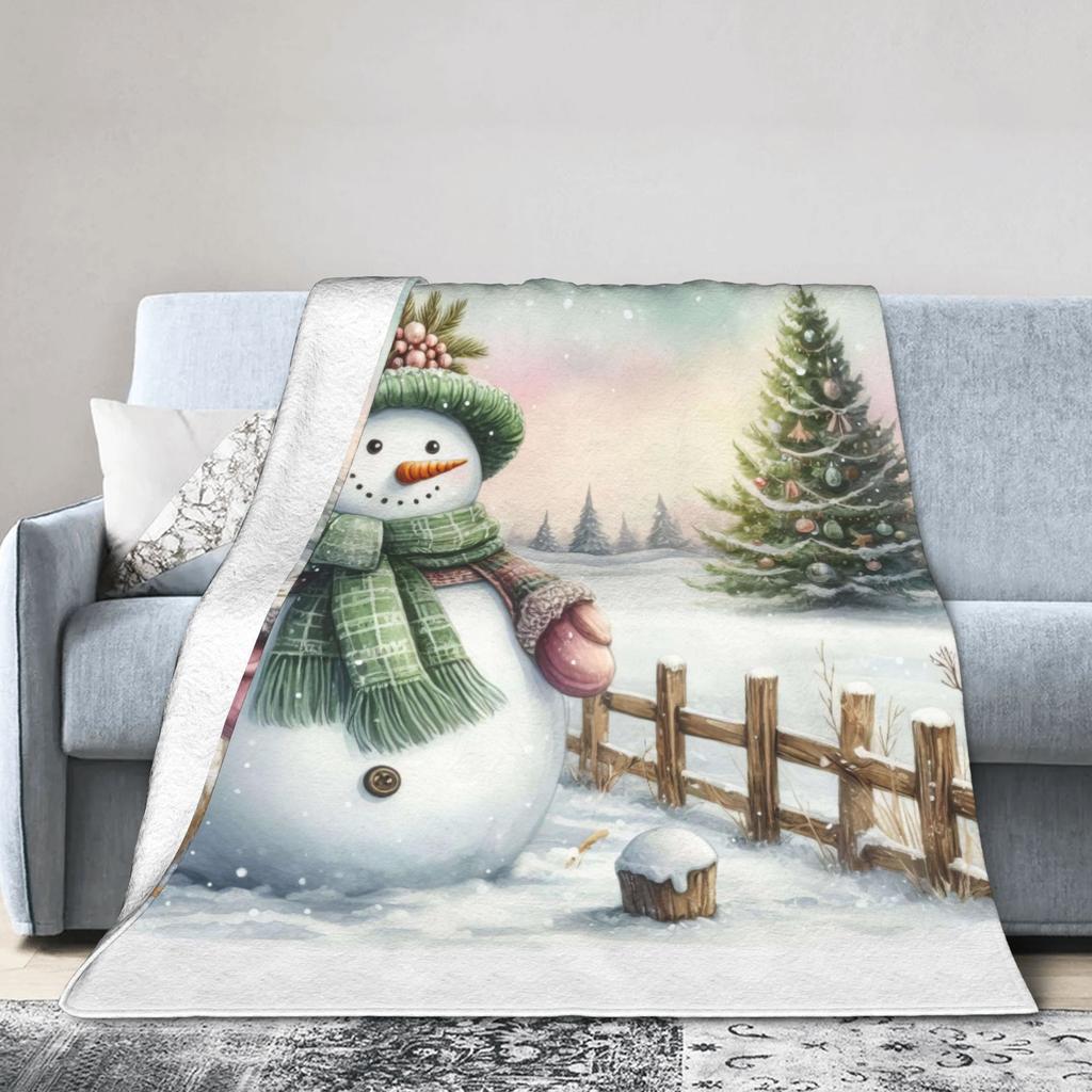 Christmas Snowman Plush Blanket Children Flannel Throw Blanket For Home Decor Warm Custom Quality Bedspread Gift