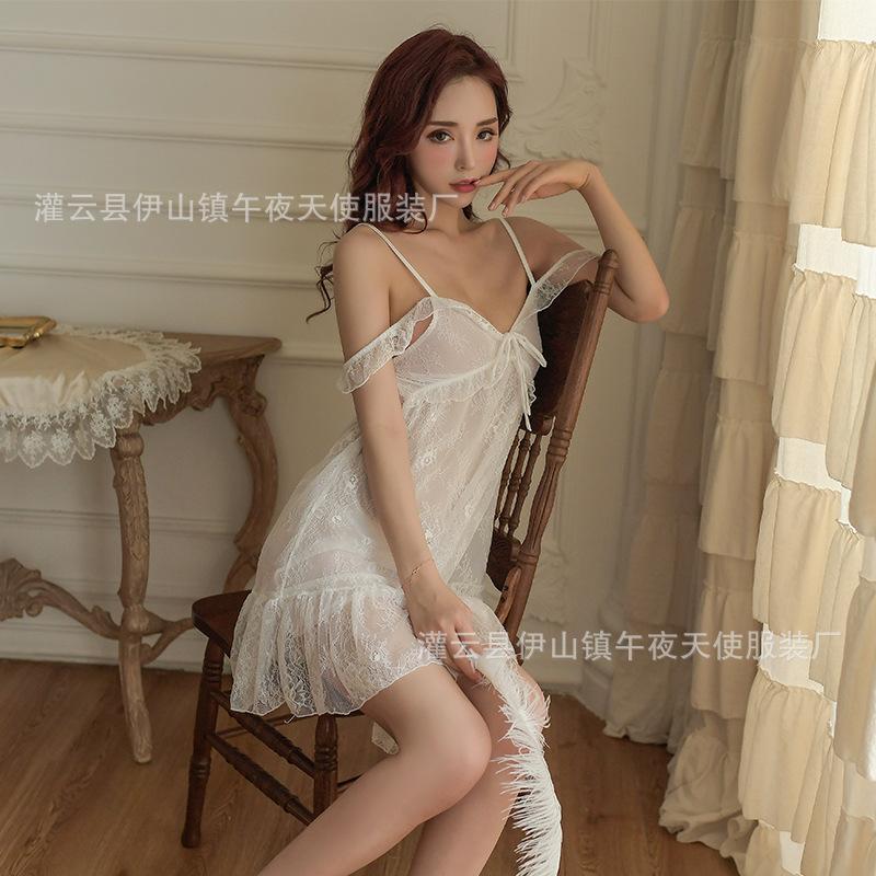 Sex underwear large size suspender skirt mesh see-through pajamas sexy temptation pajamas women's long dress set