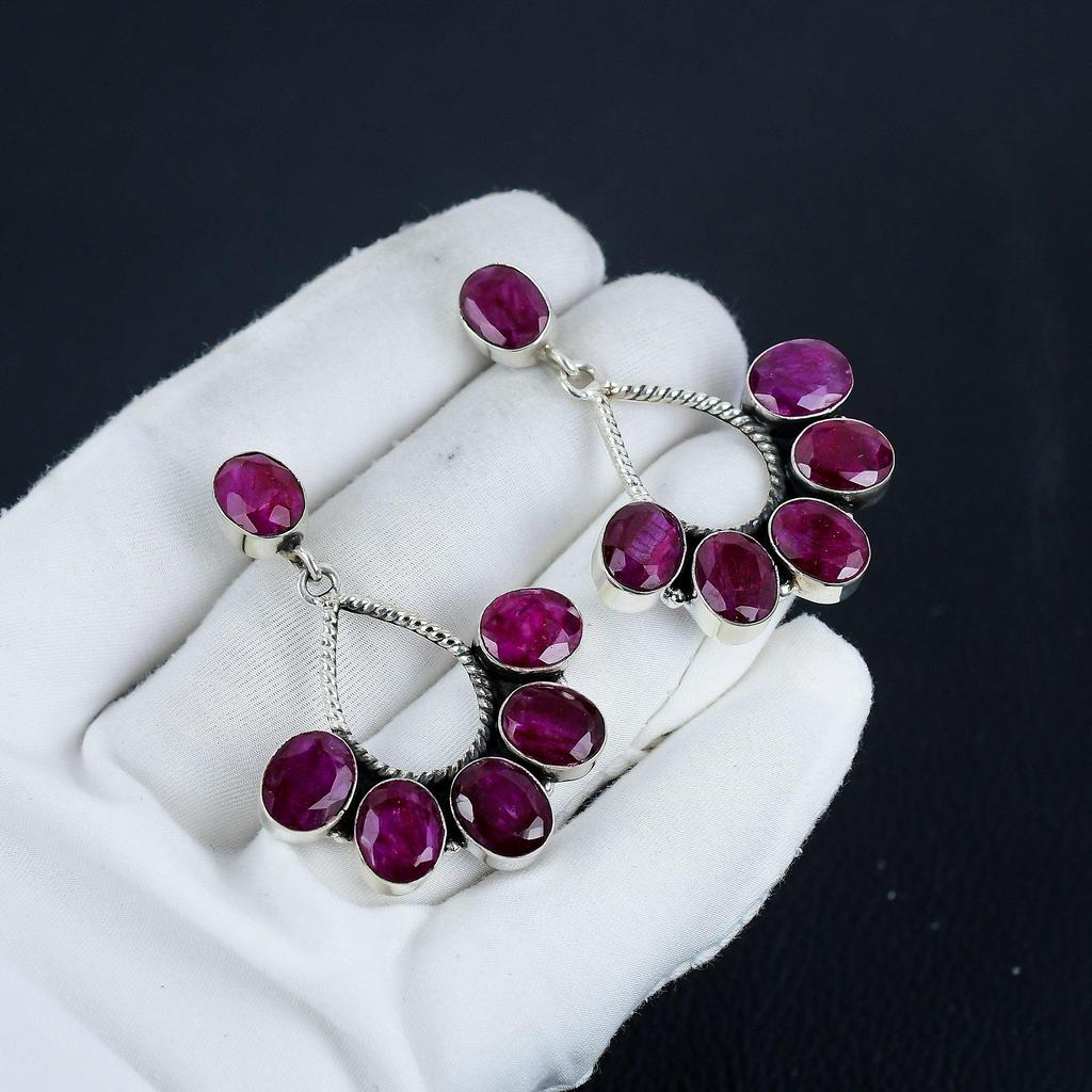Изящные серьги с рубинами из кашмирского камня, серьги из стерлингового серебра 925 пробы, серьги-подвески из серебра ручной работы в стиле бохо, подарочный наряд для вечеринки