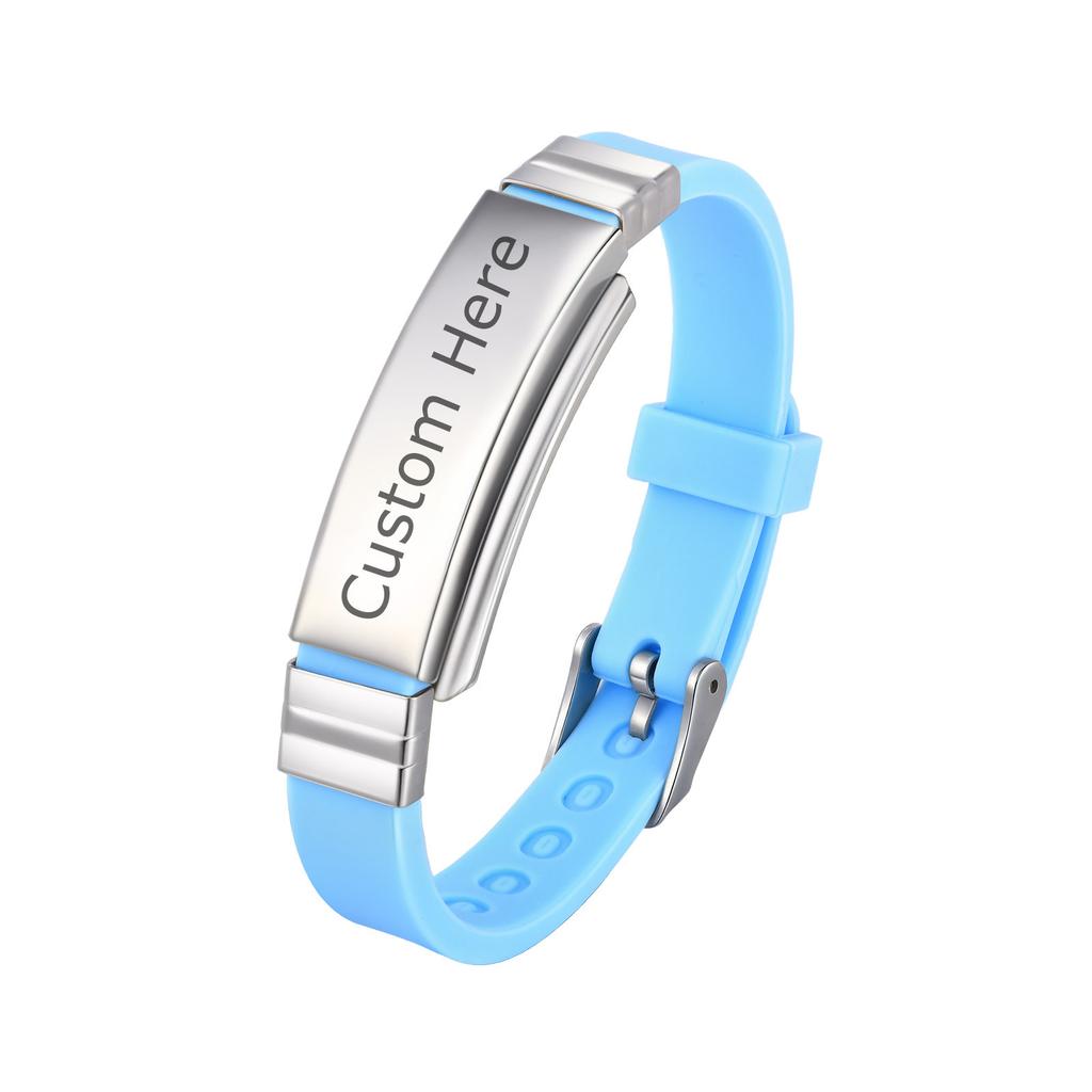 Vnox Free Customizable Engraving Adjustable Silicone Bracelet with Stainless Steel Plate, Soft Rubber Bangle Wristband for Men