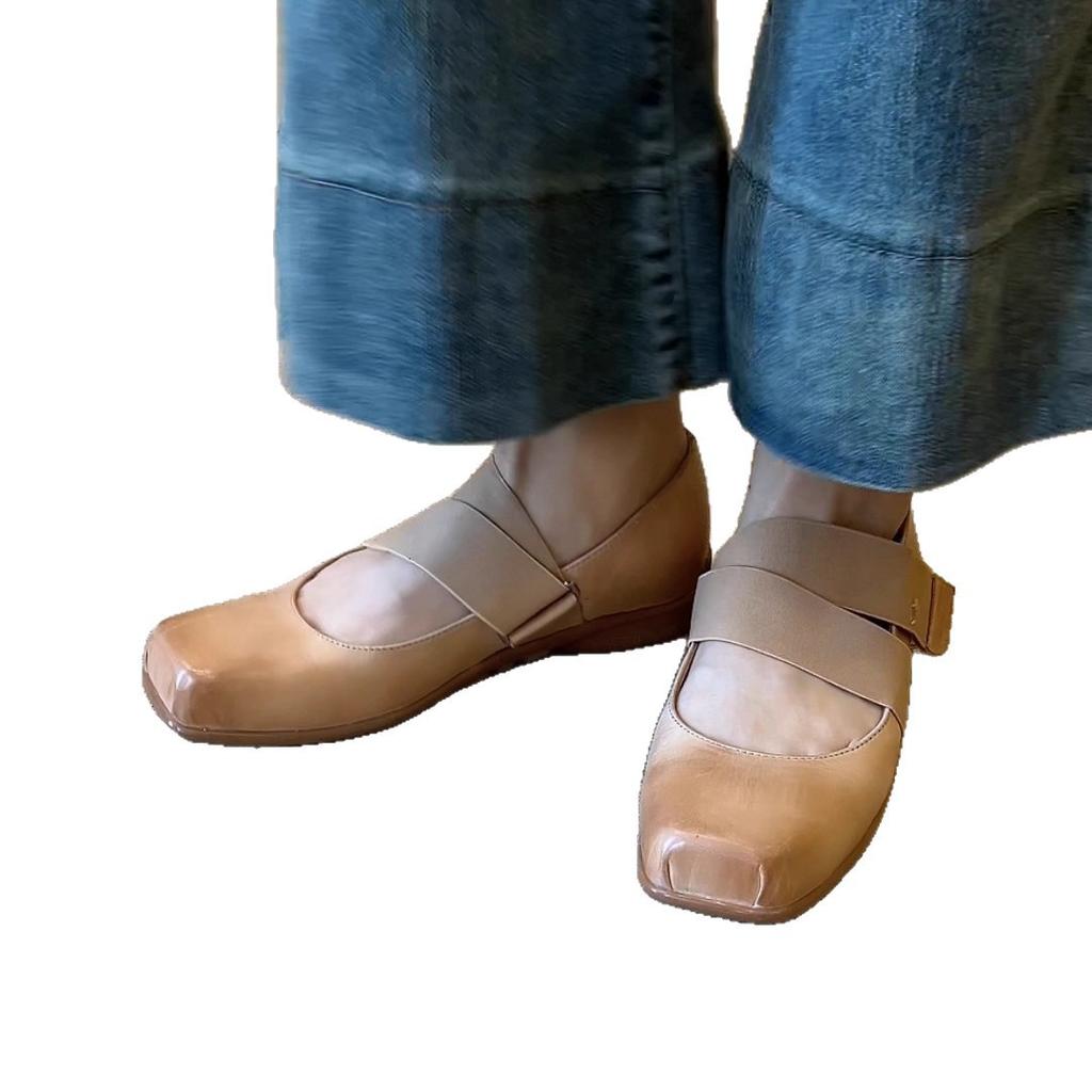 3,5 см французский ретро балетный стиль чувство дизайна квадратный носок перекрестный ремешок универсальные на плоской подошве с мелким вырезом одинарные туфли туфли Мэри Джейн