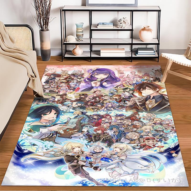 Anime-Inspired Carpet with Colorful Characters and Fantasy Theme Suitable for use as an anti-slip for living room bedroom sofas