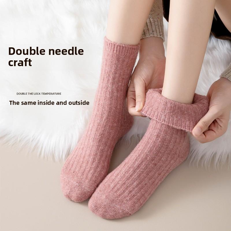 Шерстяные носки женские осенние и зимние средней длины толстые теплые с кашемиром чулки кашемировые зимние ворсовые носки на месяц