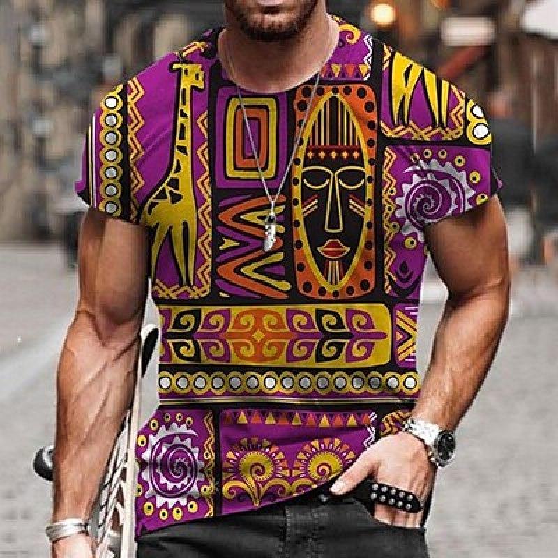 Men's T Shirt Tee Shirt Tee Graphic Tribal Crew Neck A B C D E 3D Print Plus Size Casual Daily Short Sleeve Clothing