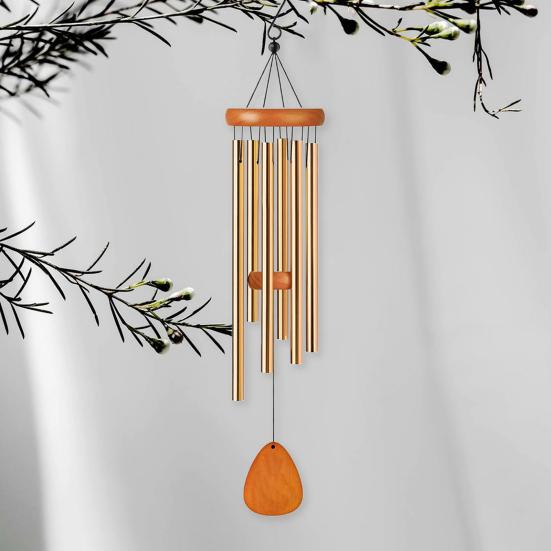 25-Inch Wooden Wind Chime with 6 Aluminum Tubes S-shaped Hook Natural Soothing Melody Garden Patio Outdoor Decoration Hanging Wind Bell Pendant