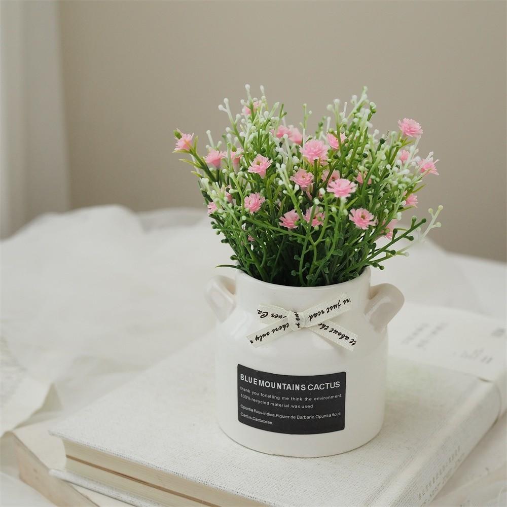 DIY Gifts Ceramic Pot Flowers Bonsai Mini Fake Potted Plants Artificial Babys Breath Home Decor