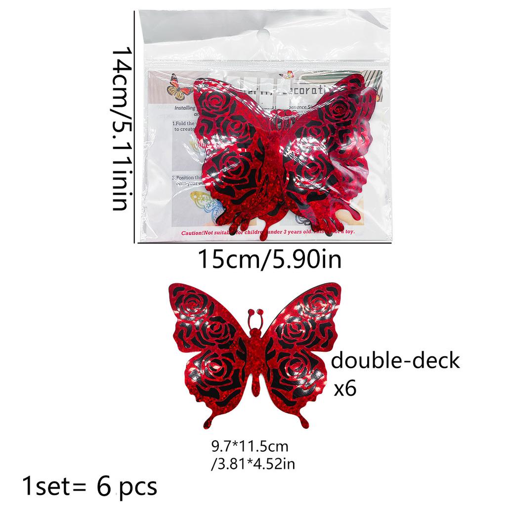 6pcs/set 3d Double Layer Butterfly Valentine's Day Decorative Wall Stickers Glitter Gold Butterfly Decorative Stickers