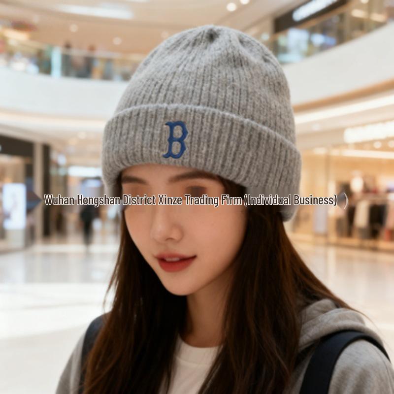 Корейская шерстяная унисекс вязаная шапка бини MLB - Вышивка логотипа NY, Теплая для осени и зимы, Стиль M0726
