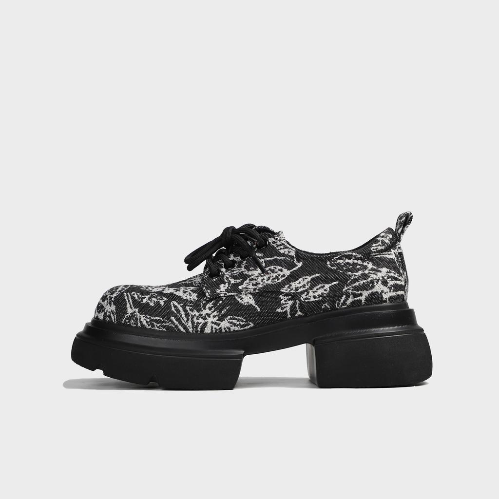 Гуофэн одинарная обувь 2025 весна женские лоферы платформа толстая подошва толстая подошва высокий каблук маленькие кожаные туфли Гочао мода вышитый принт