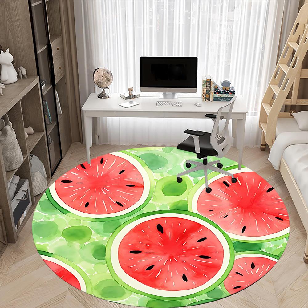 1PC Watermelon Pattern Office Round Area Rug, Mat Suitable For Office, Under Office Chairs Bedroom Living Room Home Decor, Room Deco
