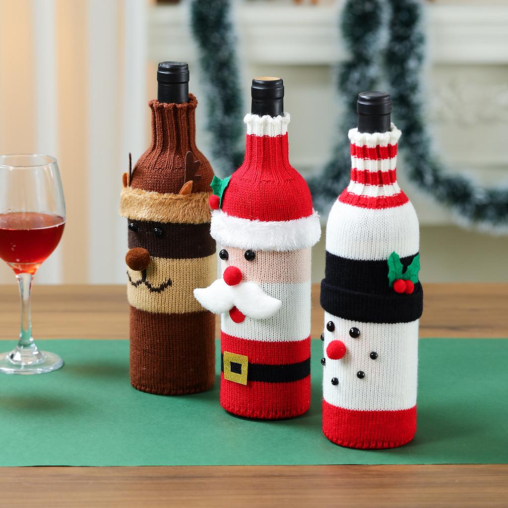 Рождественские украшения, чехлы для бутылок вина, вязаные чехлы для вина в виде старика, рождественская атмосфера ресторана, украшения, наряды