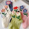 5Pair MIEXD Women Cartoon Flower Candy Color Kawaii Mid Tube Socks Breathable Casual Short Socks