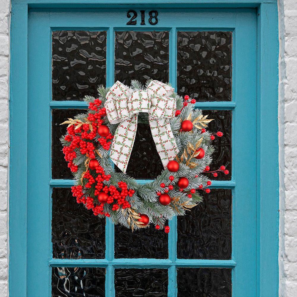 Large Artificial Christmas Wreath with Berries Bow Window Door Hanging Wreath Wedding Decor