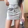 Женская искусственная кожа с высокой талией и застежкой-молнией на пуговицах, мягкие ультра короткие глянцевые карманы, облегающая юбка