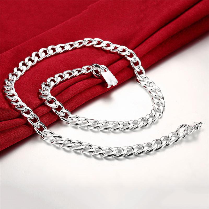 Jewelry Men 'S Necklace Silver -Plated 10mm Square Buckle Side Necklace Fashion Trend Chain