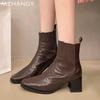 Fashion Square Toe Women Leather Ankle Boots Dress Fashion Casual Walking Shoes Women 2025 Trend New Winter Cozy Warm Snow Botas Mujer