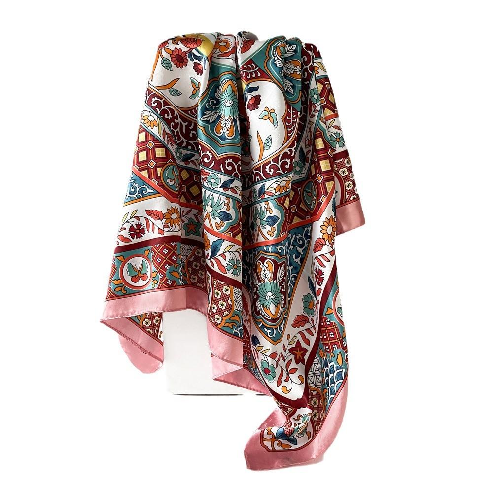 Silk scarf large square scarf women's new Middle East retro printing satin scarf 91cm headscarf wholesale customization