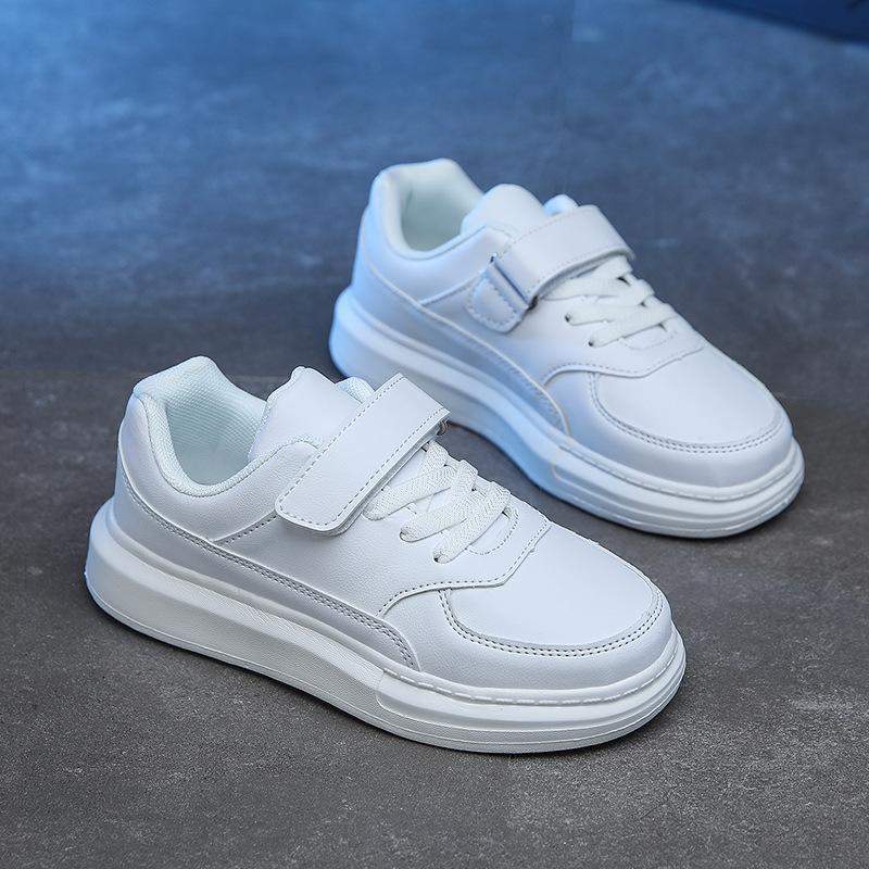 Children's Little White Shoes Spring and Autumn Leather Surface Breathable Campus Performance Breathable Boys White Shoes Girls White Sports Shoes