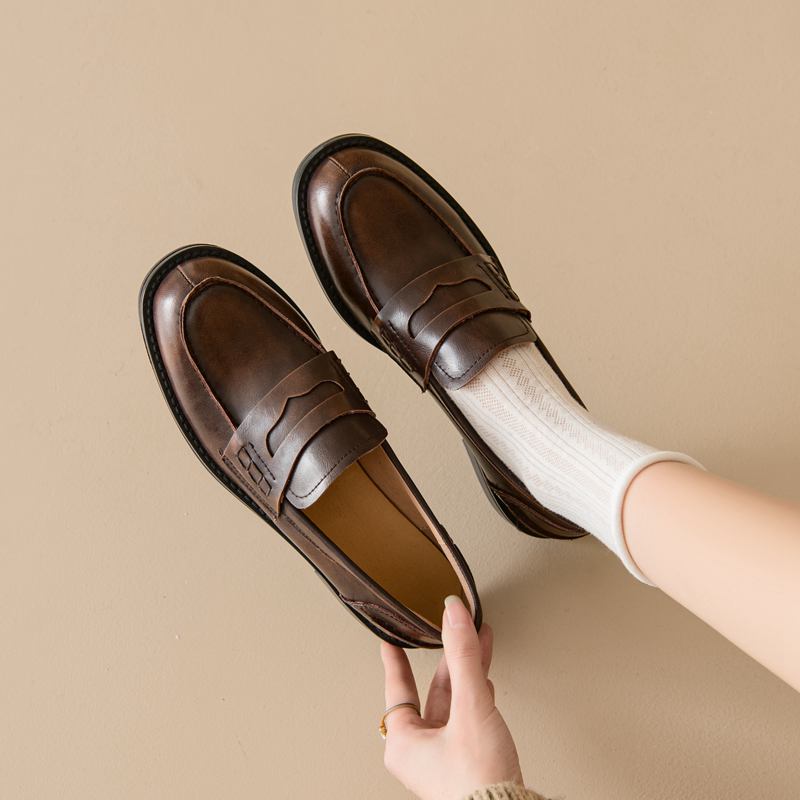 Krazing Pot Туфли-лодочки из натуральной кожи с круглым носком на низком каблуке, женские туфли-оксфорды без застежек, винтажные туфли-лодочки