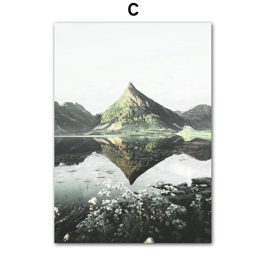 Лето зеленое озеро, лес, холм, цветок, абстрактные постеры на скандинавскую тему и принты, настенная живопись на холсте, Декор, фотографии для гостиной